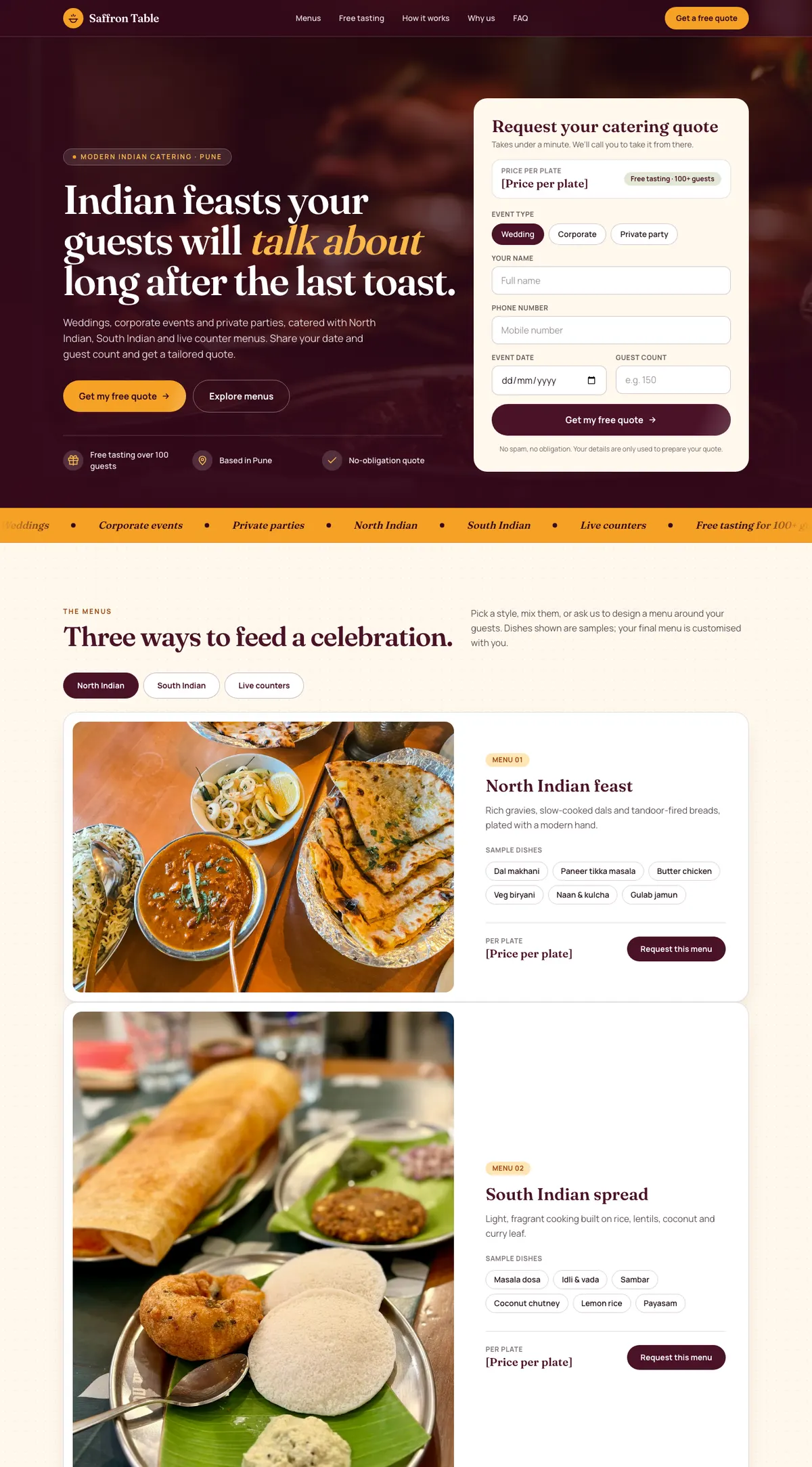 Catering landing page built by Ajonic